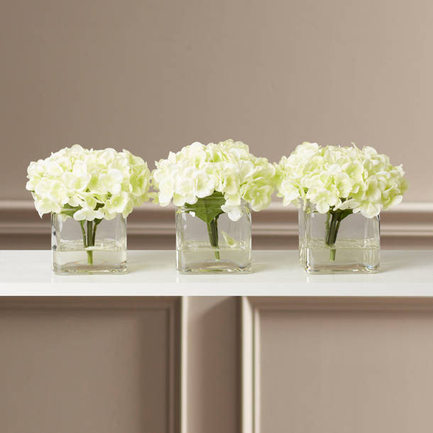 Andover Mills™ Faux Potted Mini Hydrangea Floral Arrangement in Vase
